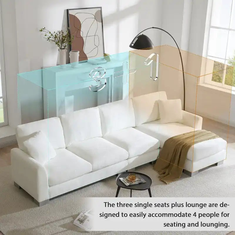 Canapé d'angle en chenille surdimensionné de 119x55 pouces avec méridienne
