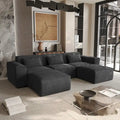 Canapé d'angle modulable moderne avec 3 oreillers, canapé de salon convertible avec poufs