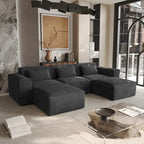 Canapé d'angle modulable moderne avec 3 oreillers, canapé de salon convertible avec poufs