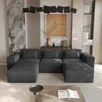 Canapé d'angle modulable moderne avec 3 oreillers, canapé de salon convertible avec poufs