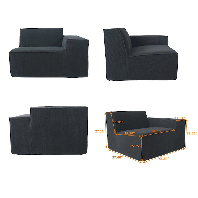 Canapé d'angle modulable moderne avec 3 oreillers, canapé de salon convertible avec poufs