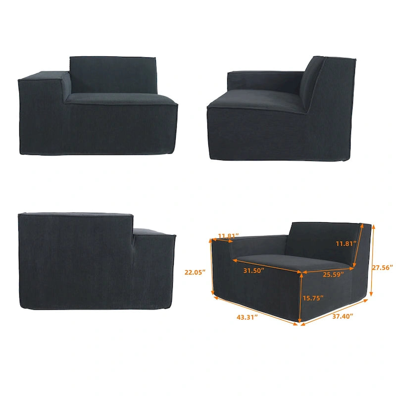 Canapé d'angle modulable moderne avec 3 oreillers, canapé de salon convertible avec poufs