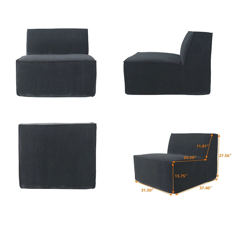 Canapé d'angle modulable moderne avec 3 oreillers, canapé de salon convertible avec poufs