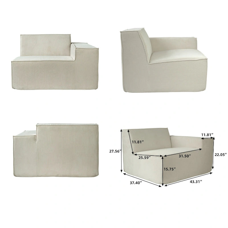 Canapé d'angle modulable moderne avec 3 oreillers, canapé de salon convertible avec poufs