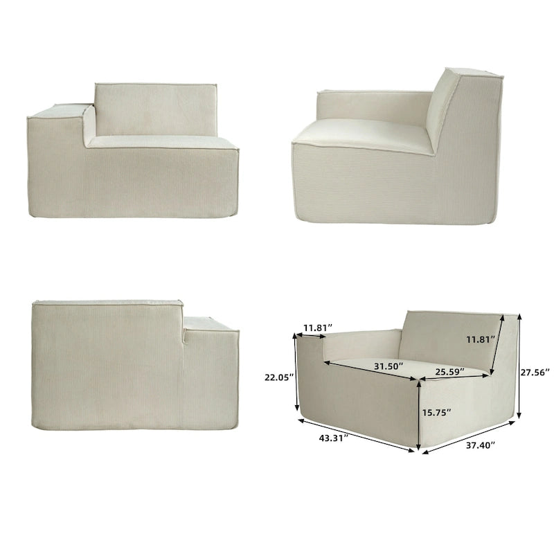 Canapé d'angle modulable moderne avec 3 oreillers, canapé de salon convertible avec poufs
