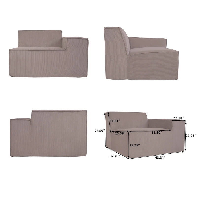 Canapé d'angle modulable moderne avec 3 oreillers, canapé de salon convertible avec poufs