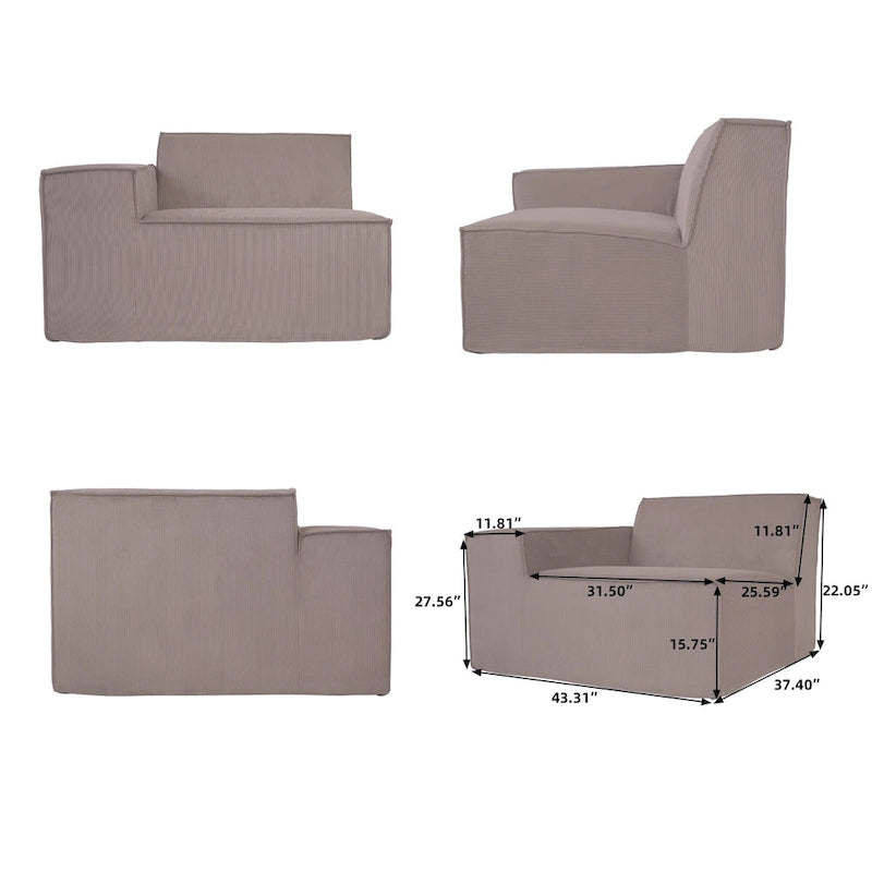 Canapé d'angle modulable moderne avec 3 oreillers, canapé de salon convertible avec poufs