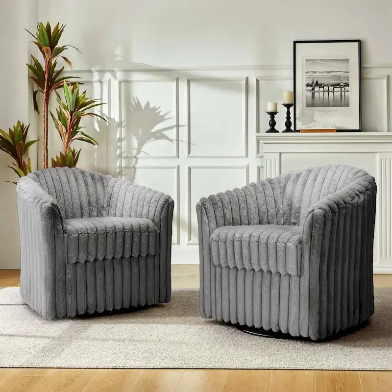 Fauteuil d'appoint pivotant à 360 degrés en fausse fourrure de lapin