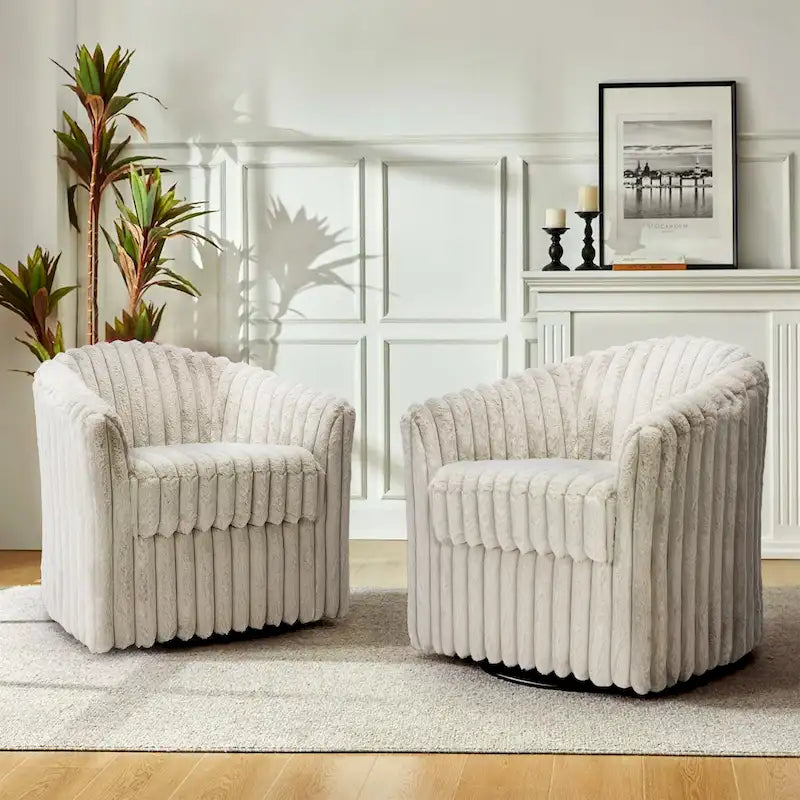 Fauteuil d'appoint pivotant à 360 degrés en fausse fourrure de lapin