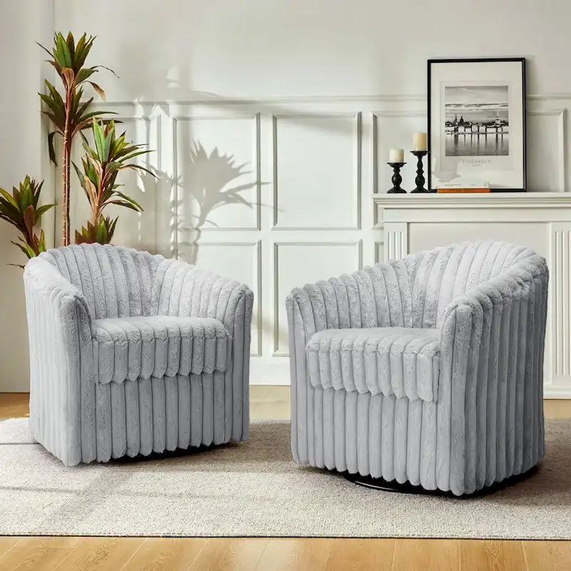 Fauteuil d'appoint pivotant à 360 degrés en fausse fourrure de lapin