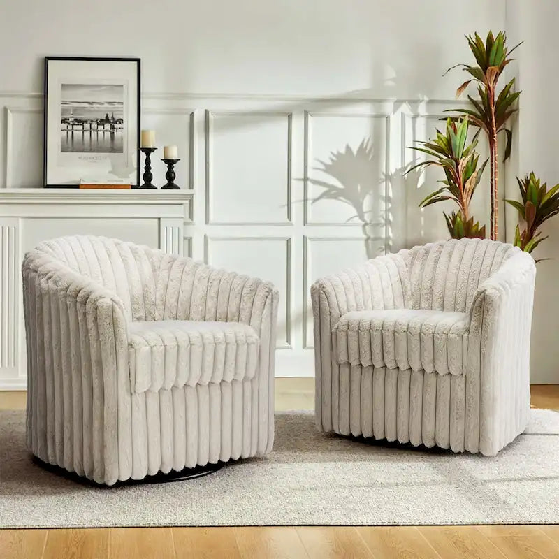 Fauteuil d'appoint pivotant à 360 degrés en fausse fourrure de lapin