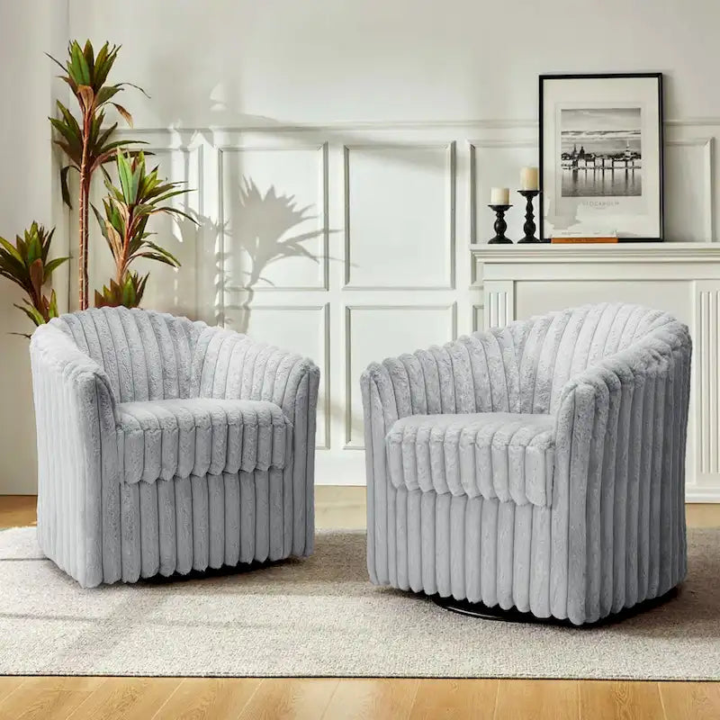 Fauteuil d'appoint pivotant à 360 degrés en fausse fourrure de lapin