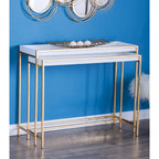 Table console gigogne géométrique en bois blanc avec pieds en métal doré