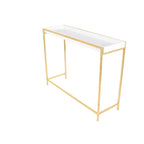 Table console gigogne géométrique en bois blanc avec pieds en métal doré