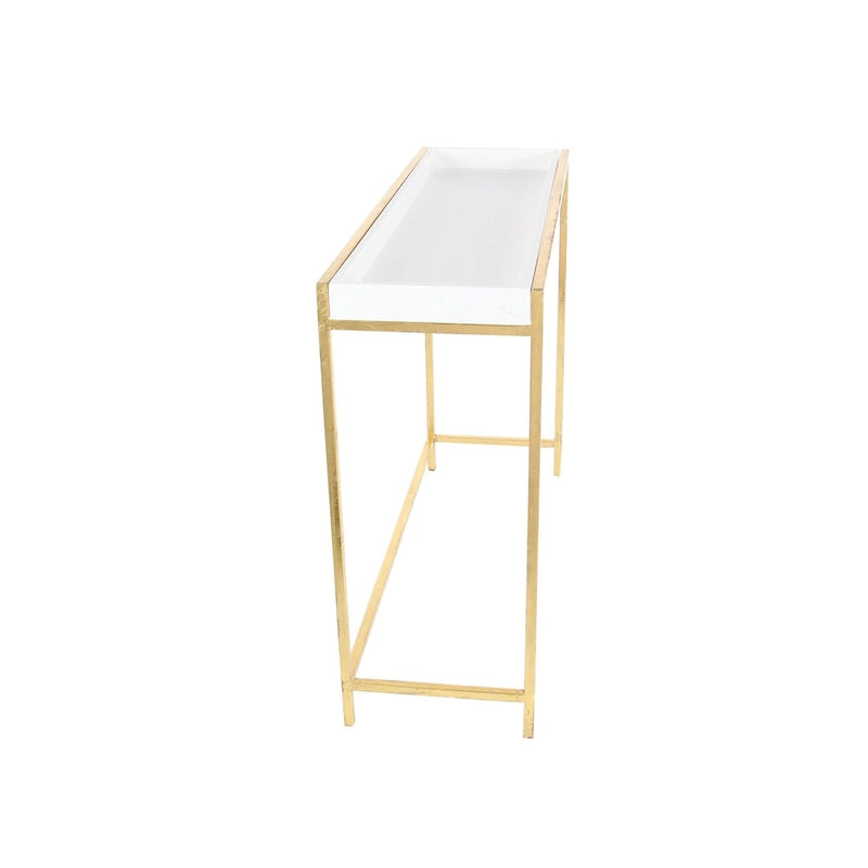 Table console gigogne géométrique en bois blanc avec pieds en métal doré