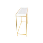 Table console gigogne géométrique en bois blanc avec pieds en métal doré