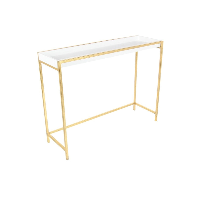 Table console gigogne géométrique en bois blanc avec pieds en métal doré