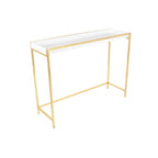 Table console gigogne géométrique en bois blanc avec pieds en métal doré