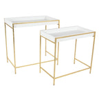 Table console gigogne géométrique en bois blanc avec pieds en métal doré
