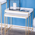 Table console gigogne géométrique en bois blanc avec pieds en métal doré