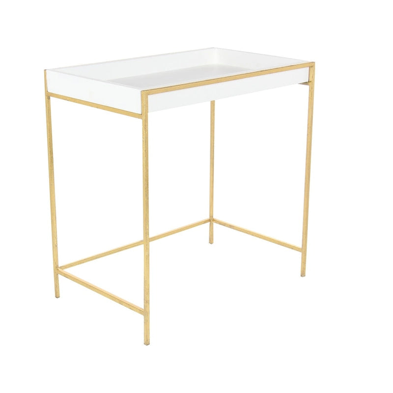 Table console gigogne géométrique en bois blanc avec pieds en métal doré