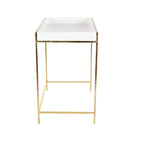 Table console gigogne géométrique en bois blanc avec pieds en métal doré
