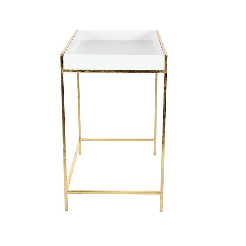 Table console gigogne géométrique en bois blanc avec pieds en métal doré