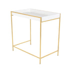 Table console gigogne géométrique en bois blanc avec pieds en métal doré
