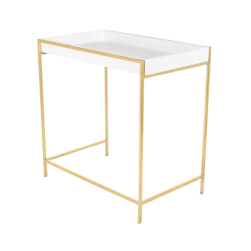 Table console gigogne géométrique en bois blanc avec pieds en métal doré