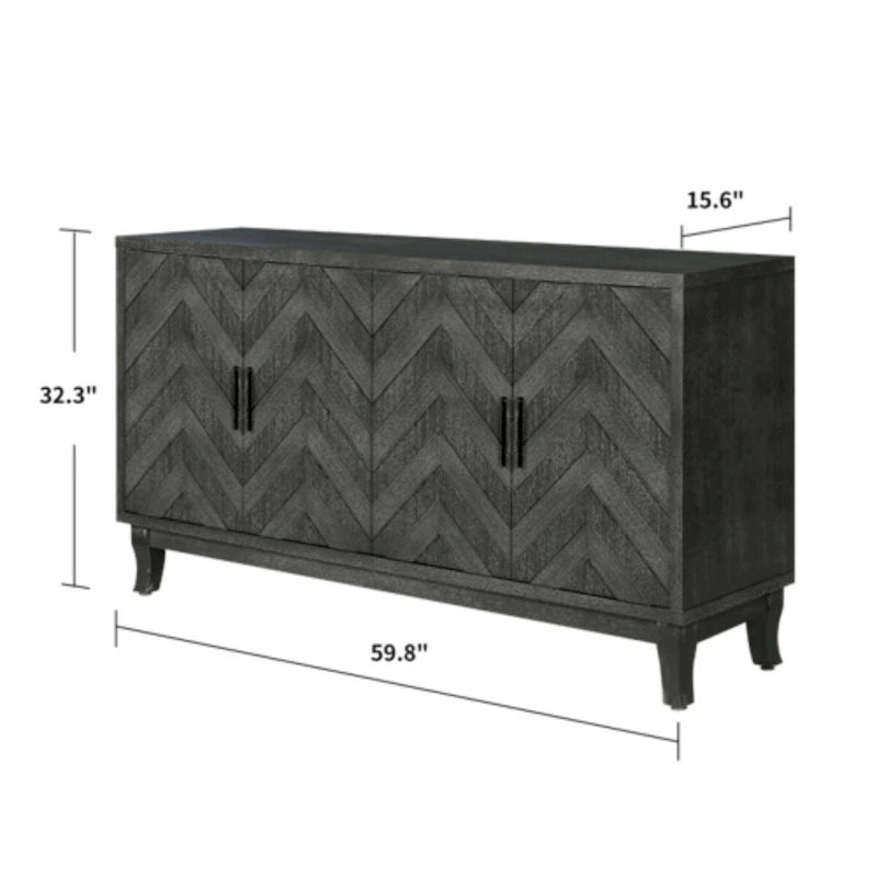 Buffet bas de rangement quatre portes Accent pour salle à manger, entrée et couloir