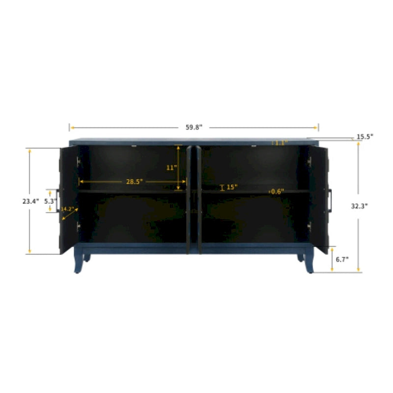 Buffet bas de rangement quatre portes Accent pour salle à manger, entrée et couloir