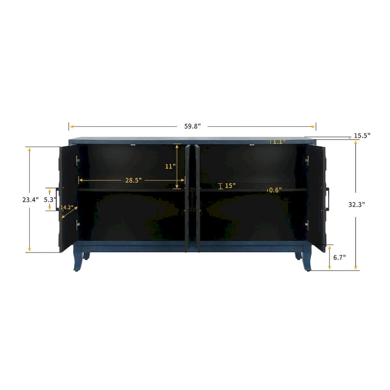Buffet bas de rangement quatre portes Accent pour salle à manger, entrée et couloir