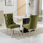 Chaise de salle à manger en velours avec clous décoratifs et pieds en acier inoxydable chromé
