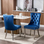 Chaise de salle à manger en velours avec clous décoratifs et pieds en acier inoxydable chromé