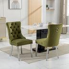 Chaise de salle à manger en velours avec clous décoratifs et pieds en acier inoxydable chromé