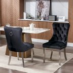Chaise de salle à manger en velours avec clous décoratifs et pieds en acier inoxydable chromé