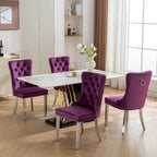 Chaise de salle à manger en velours avec clous décoratifs et pieds en acier inoxydable chromé