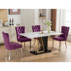 Chaise de salle à manger en velours avec clous décoratifs et pieds en acier inoxydable chromé