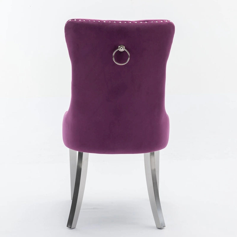 Chaise de salle à manger en velours avec clous décoratifs et pieds en acier inoxydable chromé