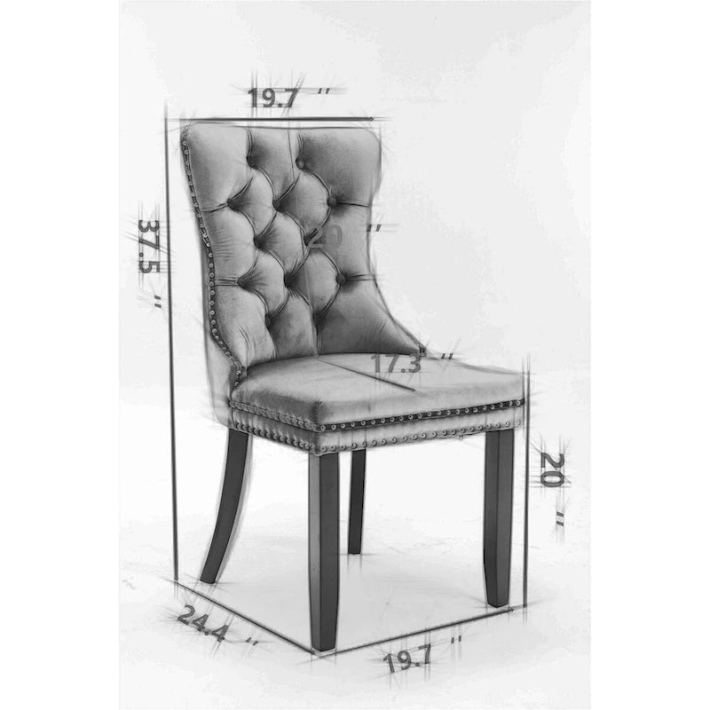Chaise de salle à manger en velours avec clous décoratifs et pieds en acier inoxydable chromé