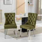 Chaise de salle à manger en velours avec clous décoratifs et pieds en acier inoxydable chromé