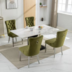 Chaise de salle à manger en velours avec clous décoratifs et pieds en acier inoxydable chromé