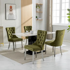 Chaise de salle à manger en velours avec clous décoratifs et pieds en acier inoxydable chromé