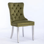 Chaise de salle à manger en velours avec clous décoratifs et pieds en acier inoxydable chromé