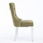 Chaise de salle à manger en velours avec clous décoratifs et pieds en acier inoxydable chromé