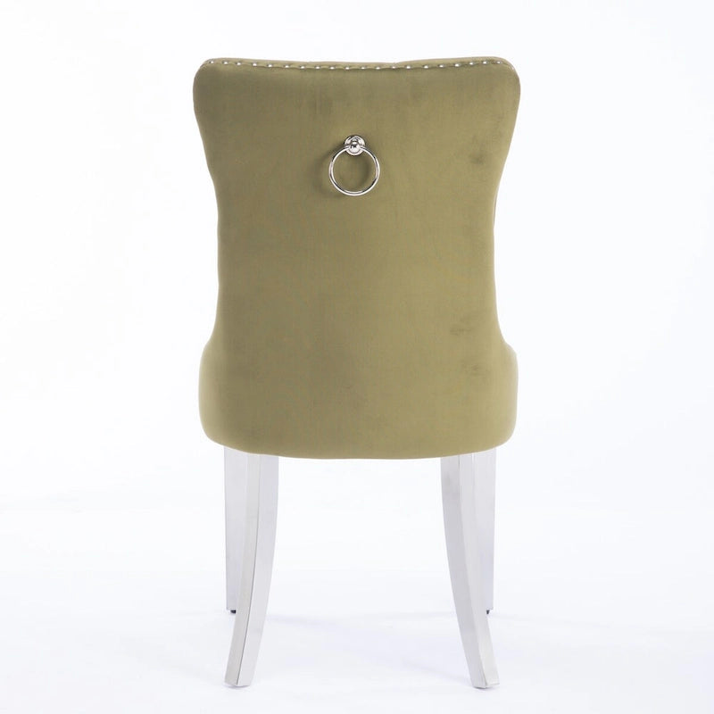 Chaise de salle à manger en velours avec clous décoratifs et pieds en acier inoxydable chromé
