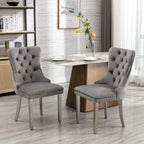 Chaise de salle à manger en velours avec clous décoratifs et pieds en acier inoxydable chromé