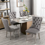 Chaise de salle à manger en velours avec clous décoratifs et pieds en acier inoxydable chromé