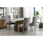 Chaise de salle à manger en velours avec clous décoratifs et pieds en acier inoxydable chromé