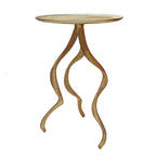 Table d'appoint de 61 cm, piètement en forme de bois de cerf, plateau nervuré, aluminium, doré